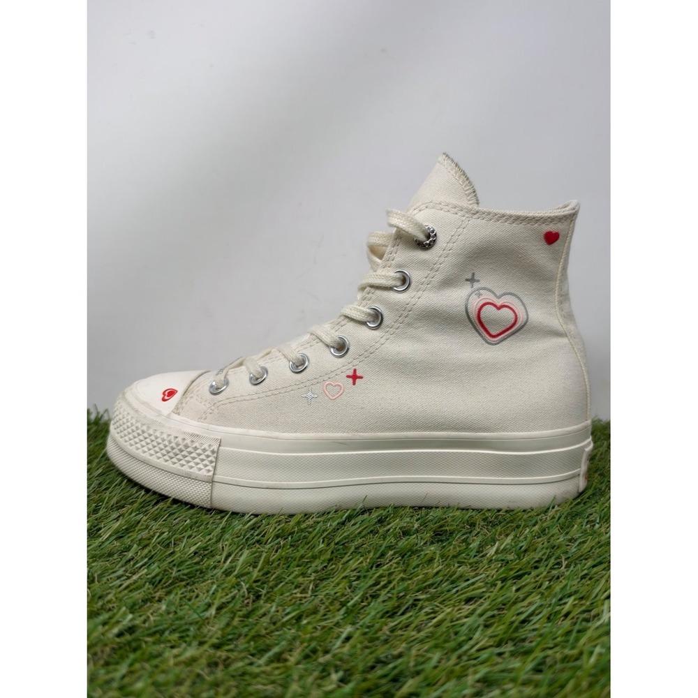 Converse Chuck Taylor All Star Platform High Top Shoes Women's 7 White Y2K Heart - Picture 2 of 8
